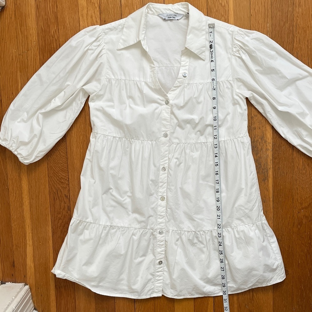 & Other Stories Tiered Cotton Fully Lined Puff Sleeve Shirtdress Mini Dress XS - Picture 11 of 13